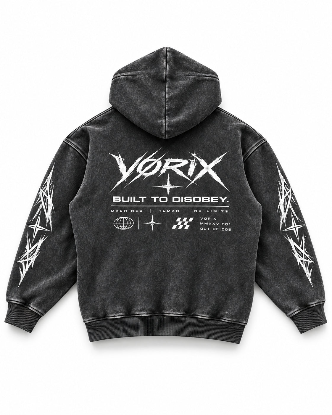 VORIX Built To Disobey / 001 oversized hoodie in Black, back view