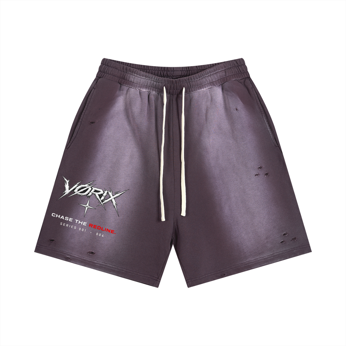VORIX Redline / 004 sun-faded shorts in Dark Purple, front view