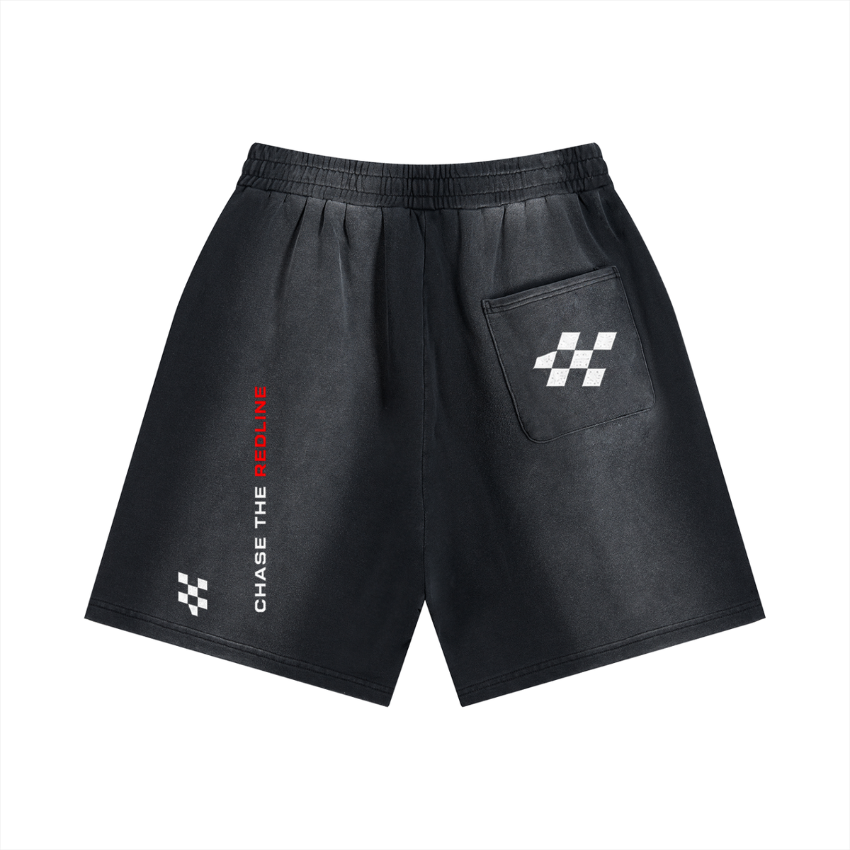 VORIX Redline / 004 sun-faded shorts in Black, back view