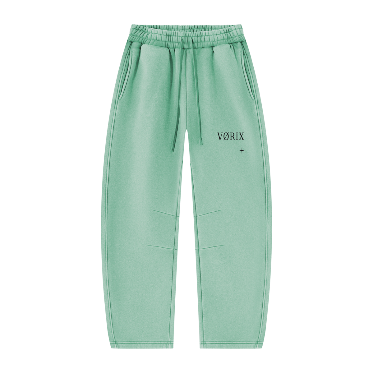 VORIX Noir / 003 barrel-leg sweatpants in Mint, front view