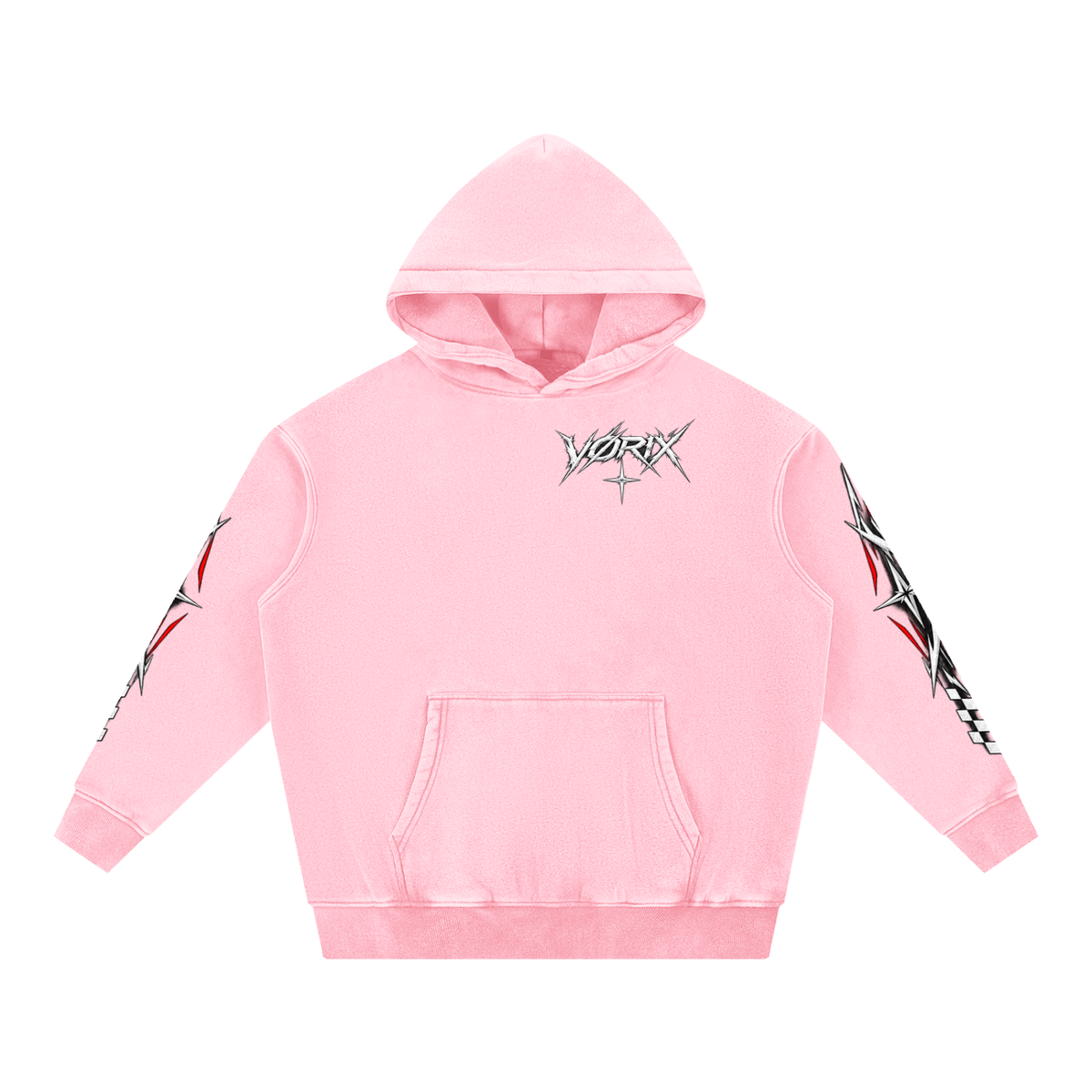 VORIX Chase The Redline / 002 oversized hoodie in Light Pink, front view