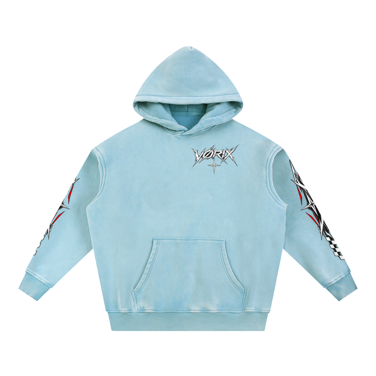 VORIX Chase The Redline / 002 oversized hoodie in Light Blue, front view