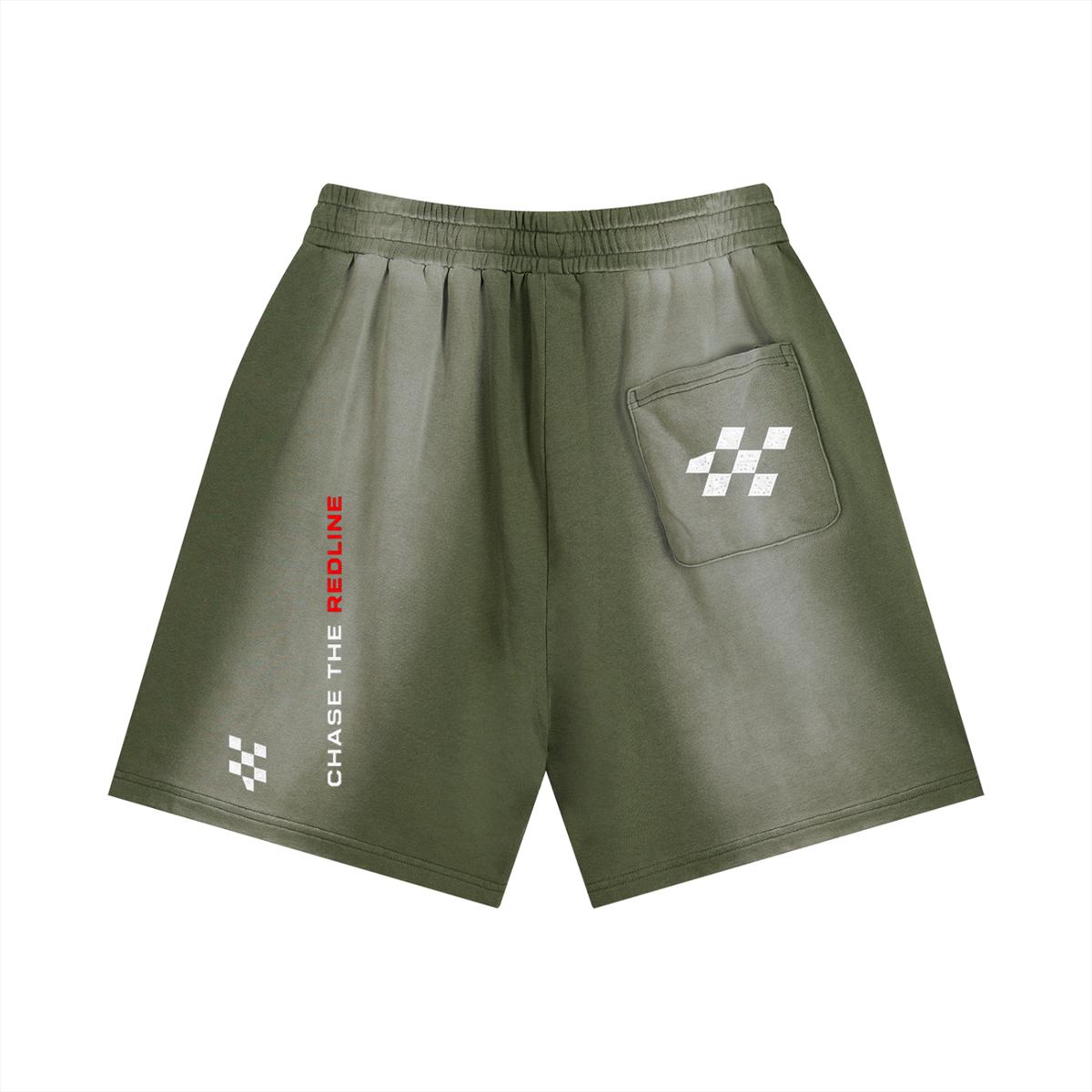 VORIX Redline / 004 sun-faded shorts in Gray Green, back view