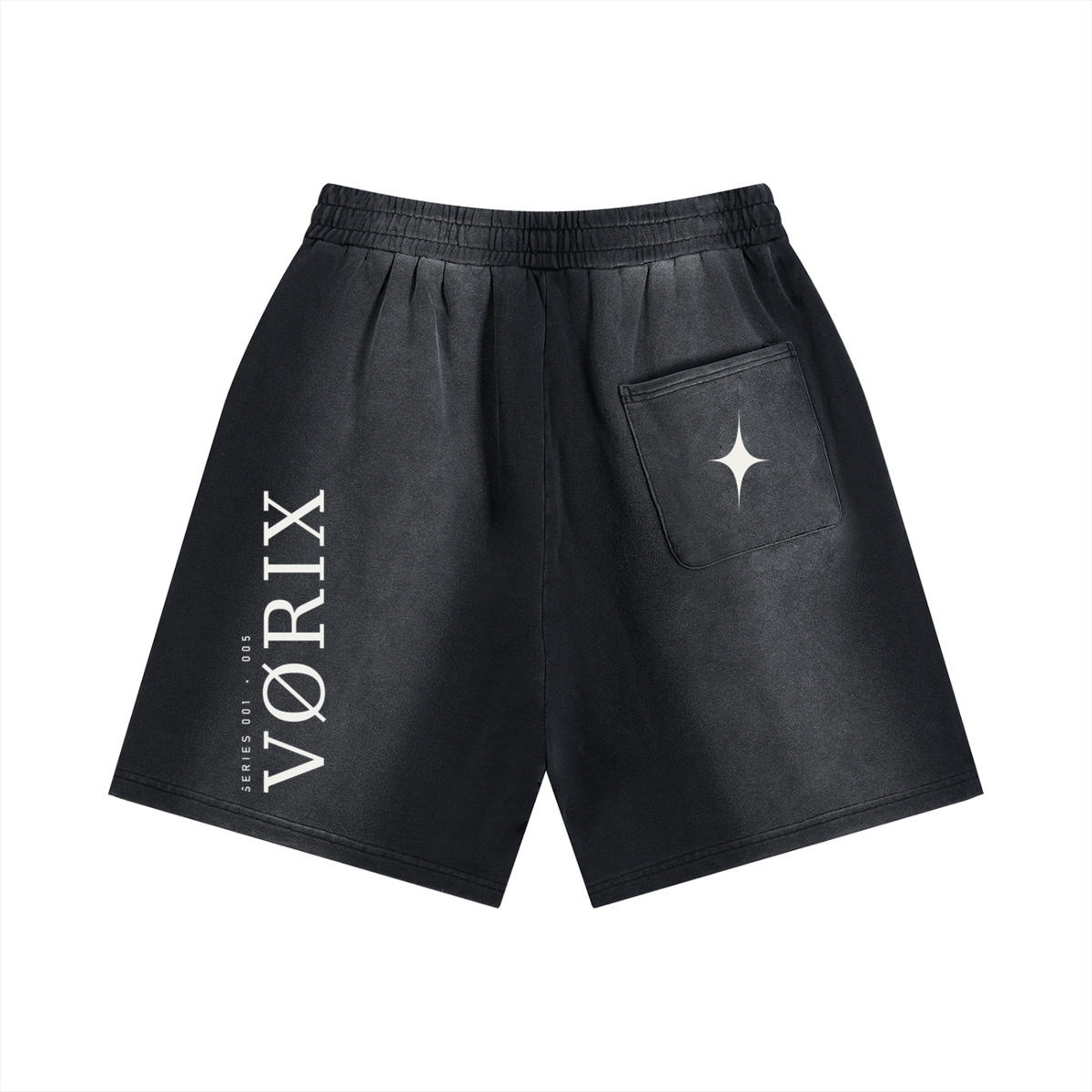 VORIX No Limits / 005 sun-faded shorts in Black, back view