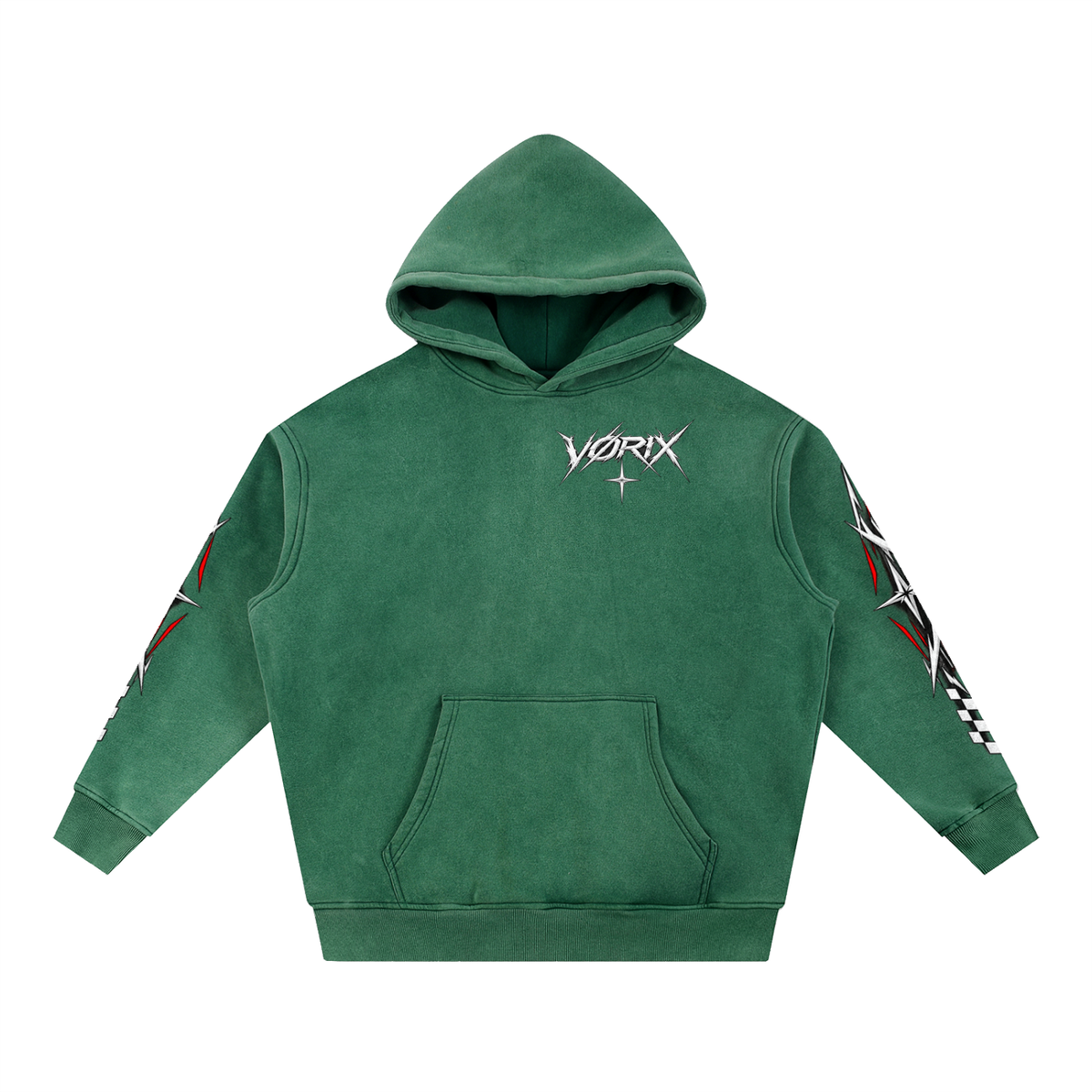 VORIX Chase The Redline / 002 oversized hoodie in Dark Green, front view