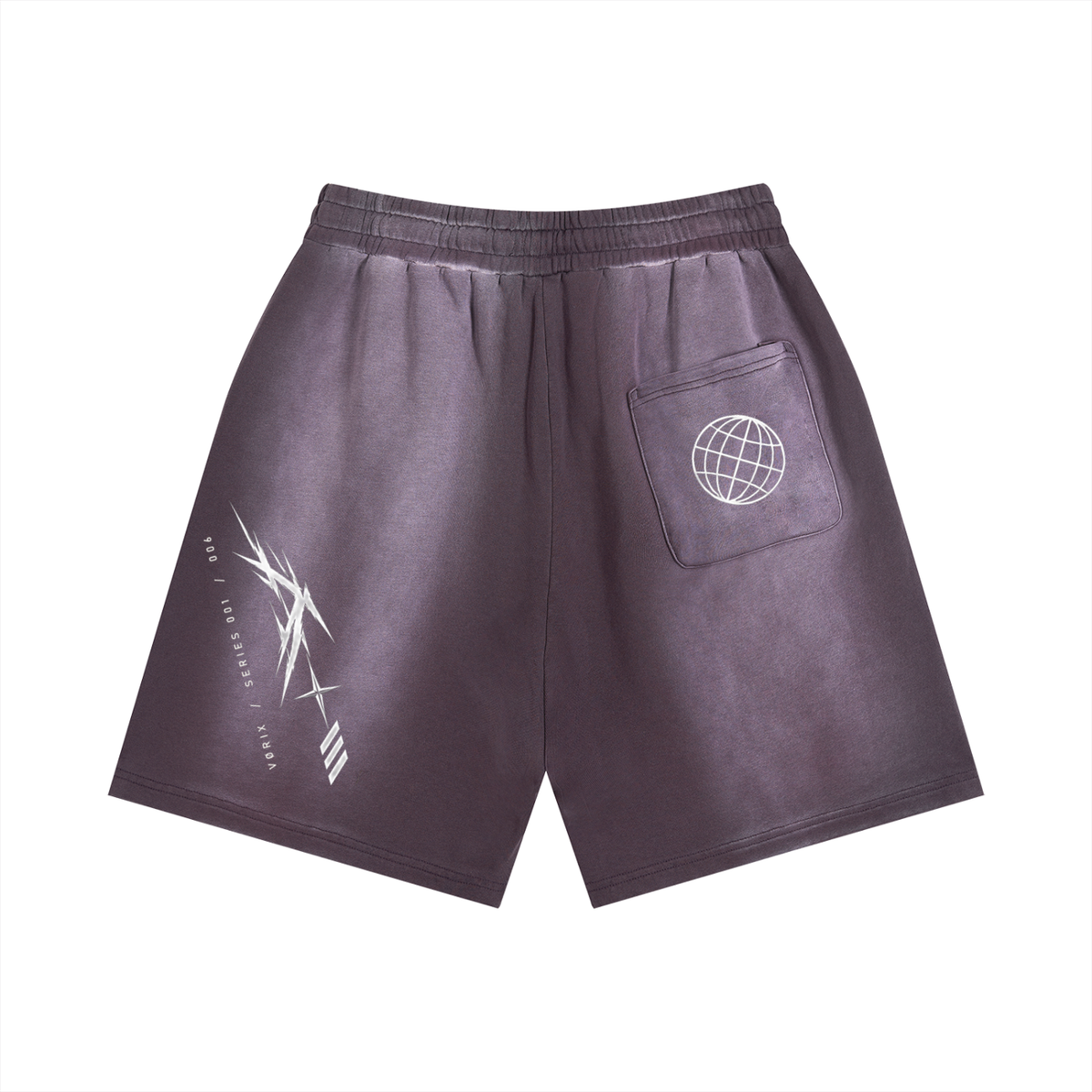 VORIX Chaos / 006 sun-faded shorts in Dark Purple, back view