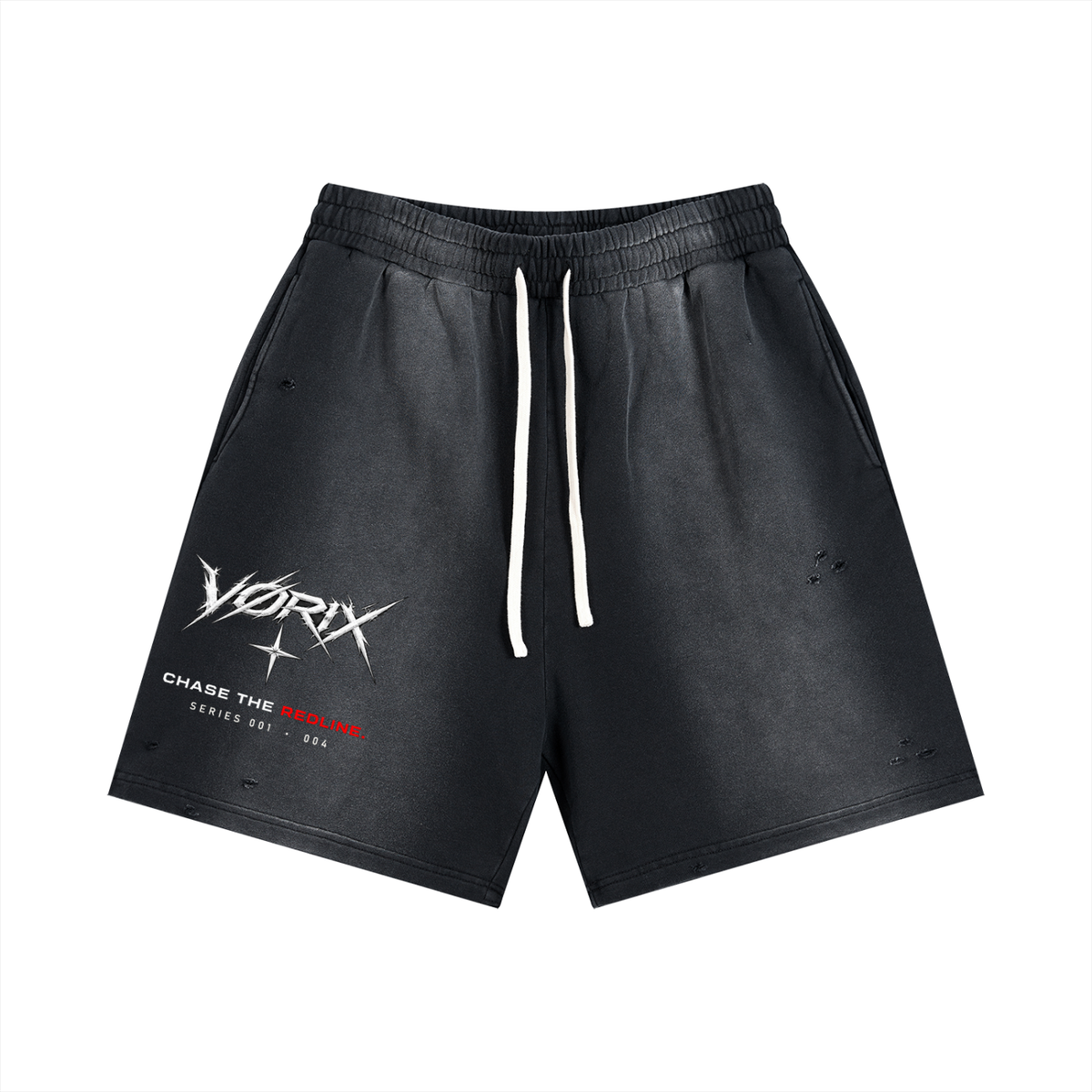 VORIX Redline / 004 sun-faded shorts in Black, front view