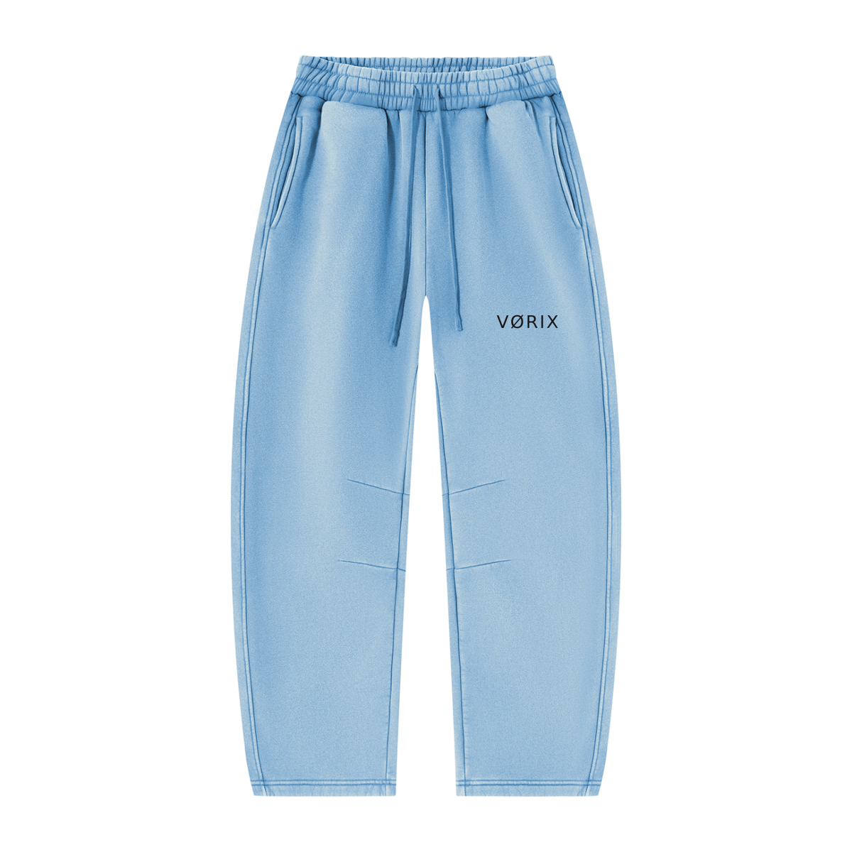 VORIX Division / 002 barrel-leg sweatpants in Light Blue, front view