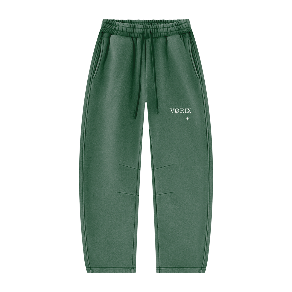 VORIX Essential / 001 barrel-leg sweatpants in Dark Green, front view