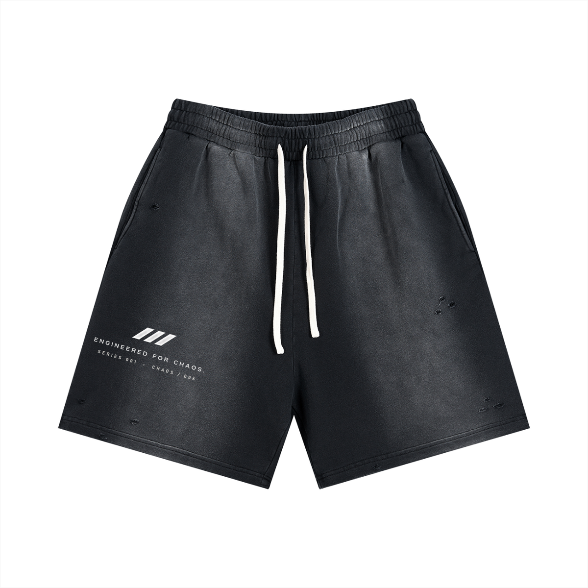 VORIX Chaos / 006 sun-faded shorts in Black, front view
