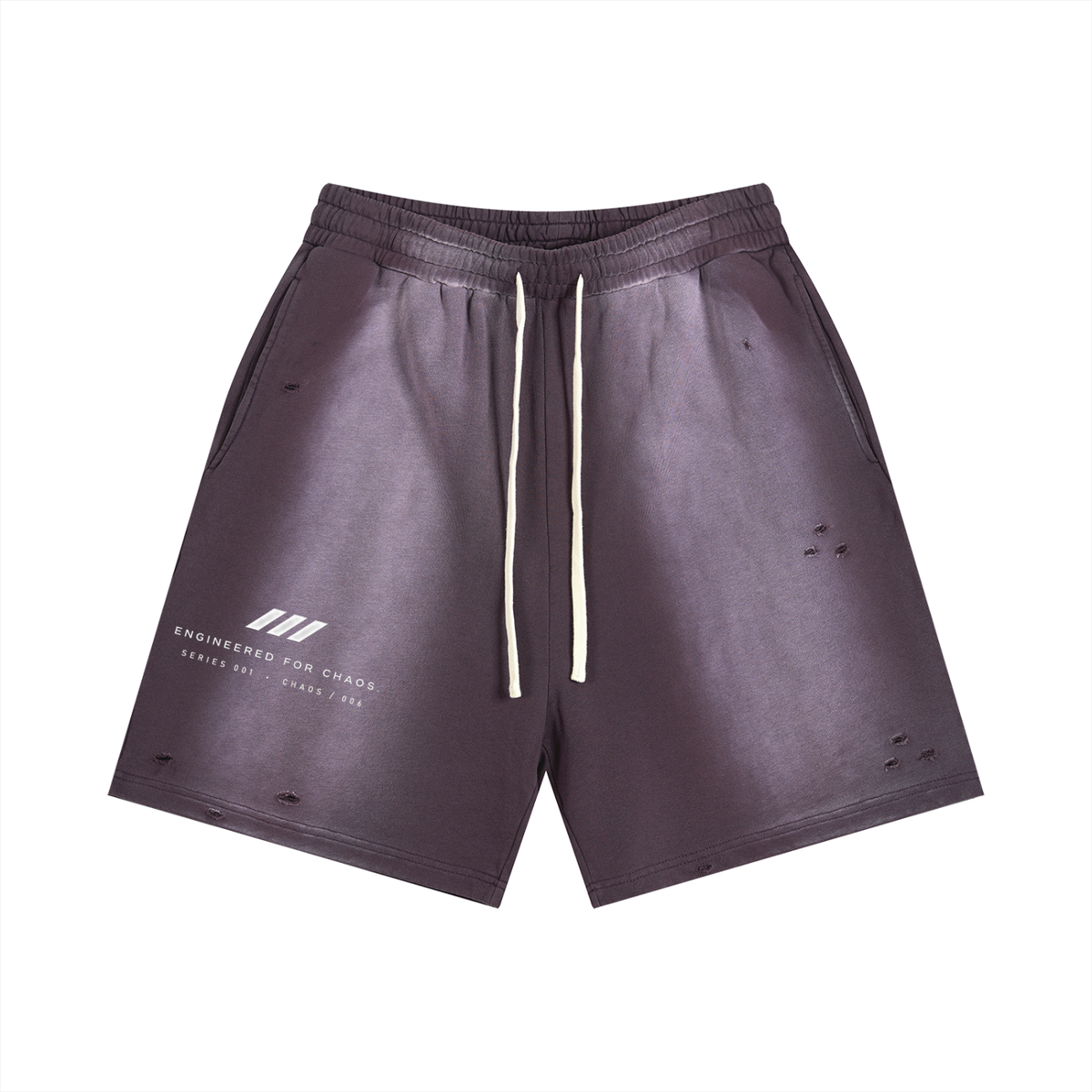 VORIX Chaos / 006 sun-faded shorts in Dark Purple, front view