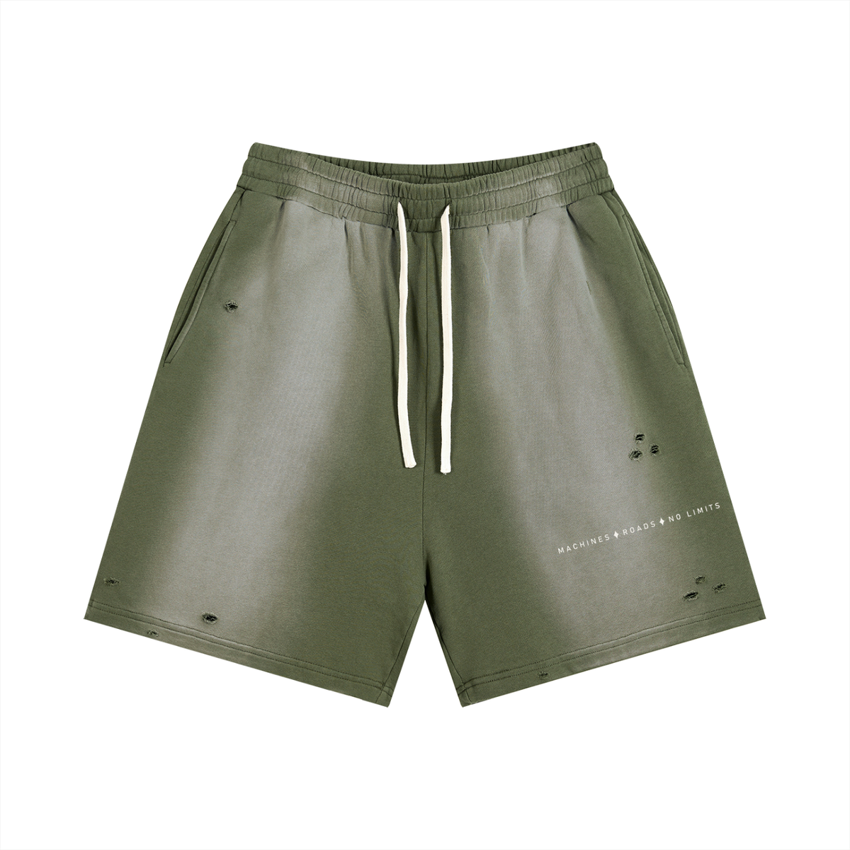 VORIX No Limits / 005 sun-faded shorts in Gray Green, front view