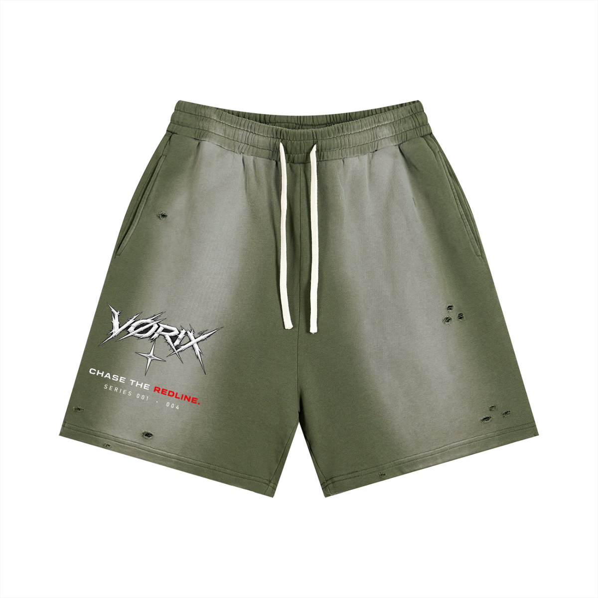 VORIX Redline / 004 sun-faded shorts in Gray Green, front view