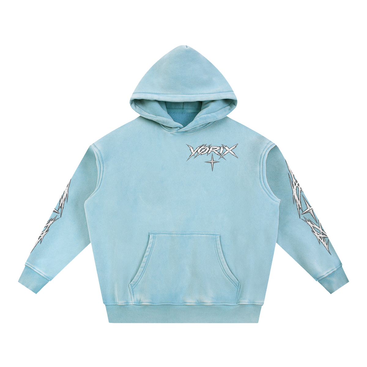 VORIX Built To Disobey / 001 oversized hoodie in Light Blue, front view