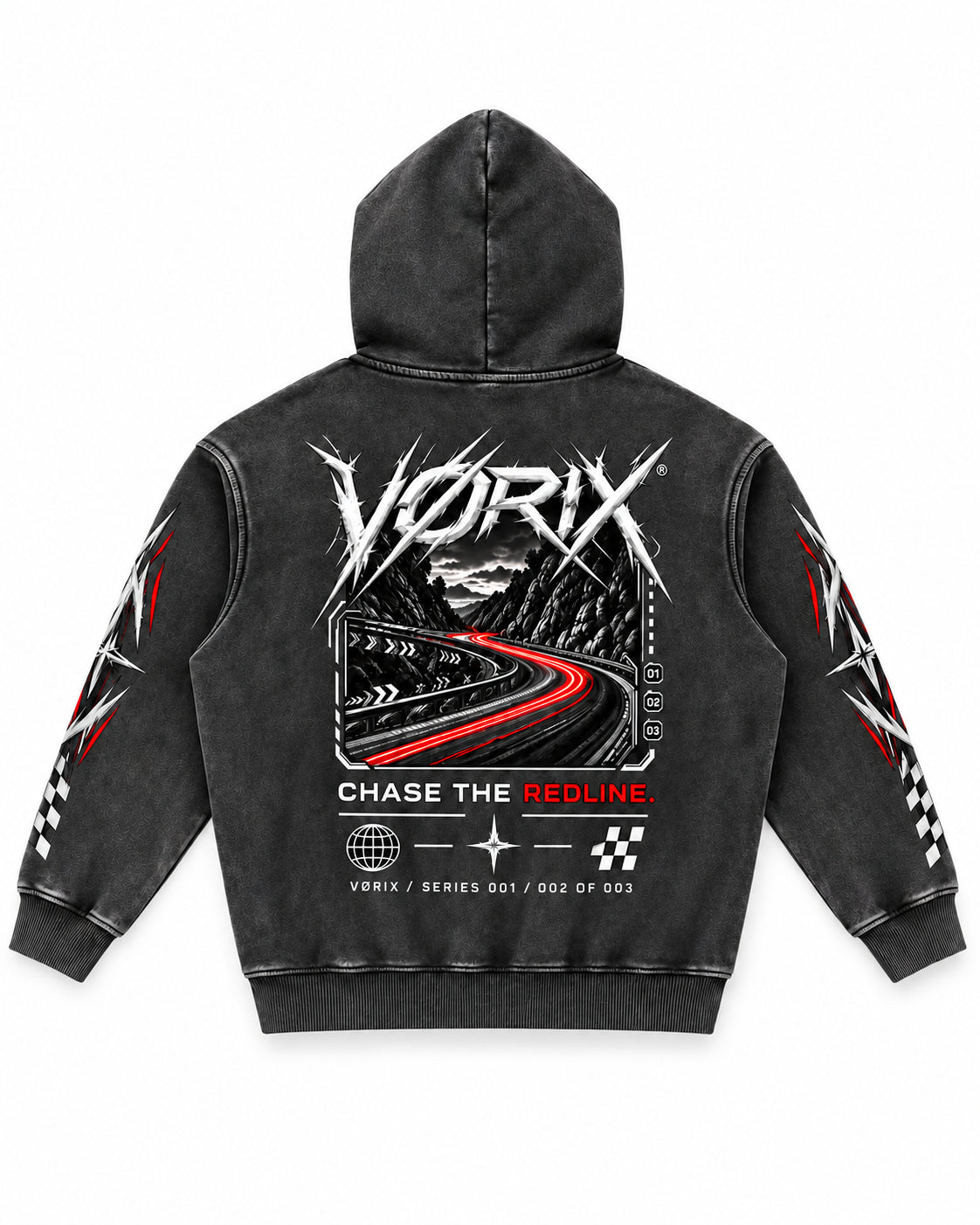 VORIX Chase The Redline / 002 oversized hoodie in Black, back view