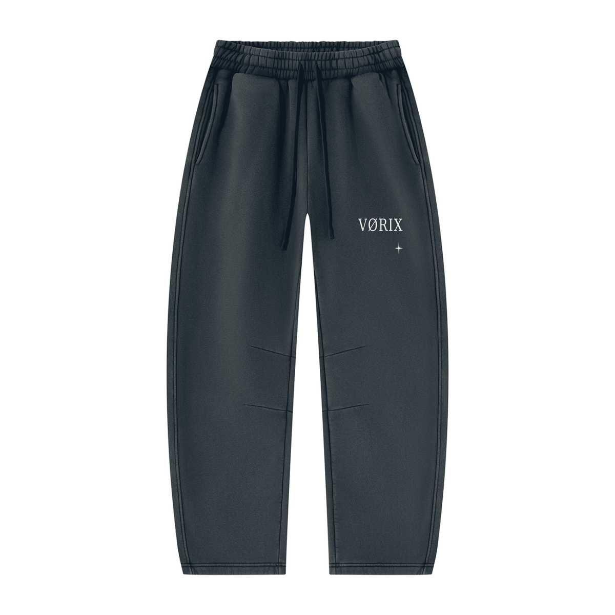 VORIX Noir / 003 barrel-leg sweatpants in Navy, front view