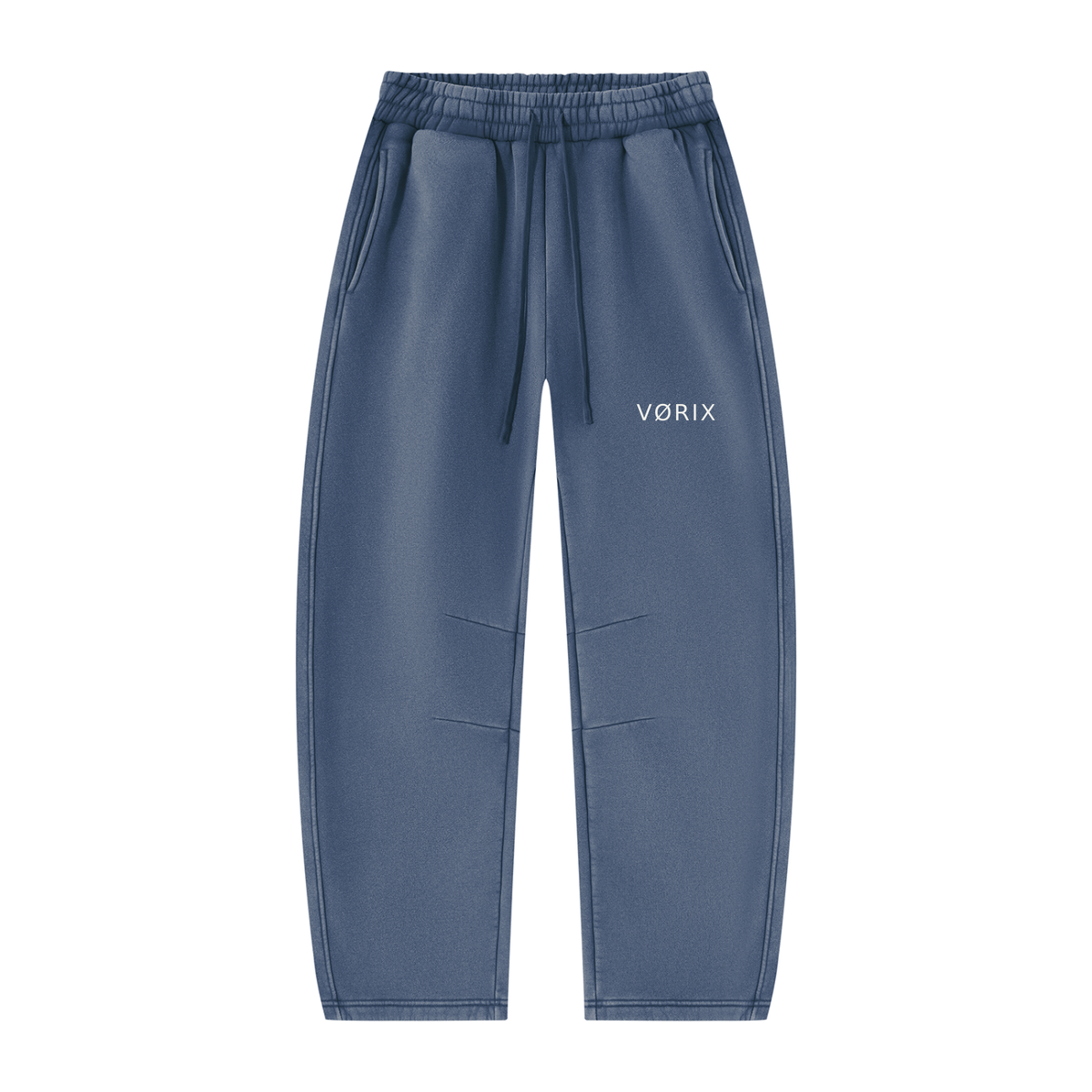VORIX Division / 002 barrel-leg sweatpants in Washed Blue, front view