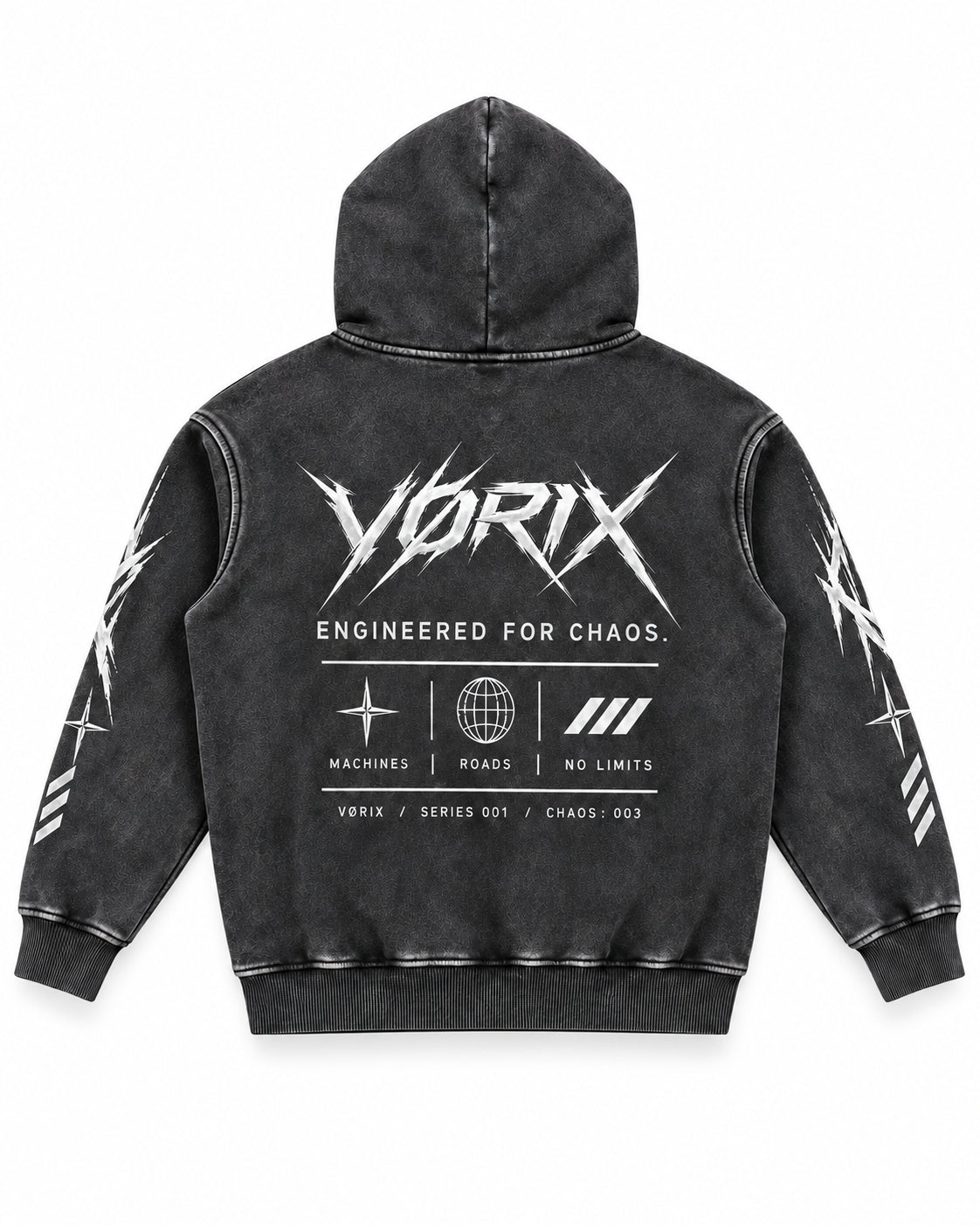 VORIX Engineered For Chaos / 003 oversized hoodie in Black, back view