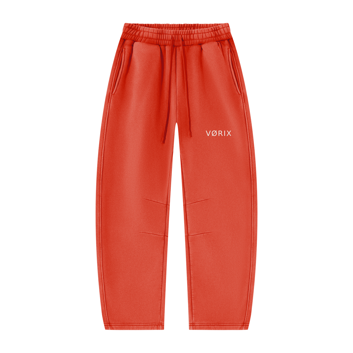 VORIX Division / 002 barrel-leg sweatpants in Washed Red, front view